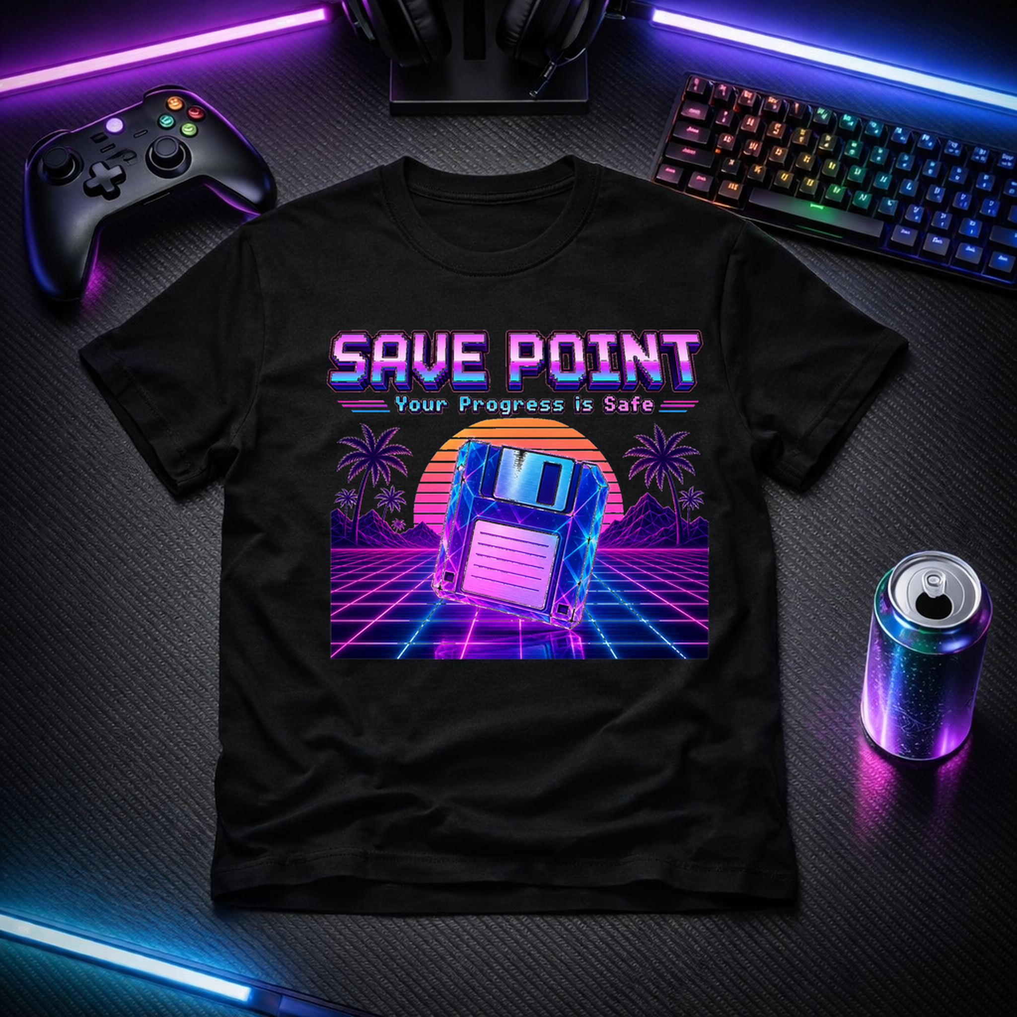 Save Point Vaporwave gaming t-shirt mockup