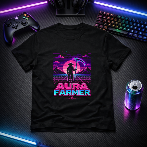 Aura Farmer - Flat Design Gamer Tee - Solid Black
