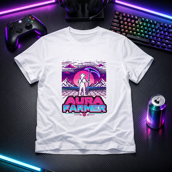 Aura Farmer - Flat Design Gamer Tee - Solid White