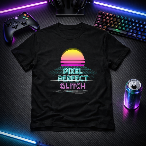 Pixel Perfect Glitch - Vaporwave Tee - Solid Black
