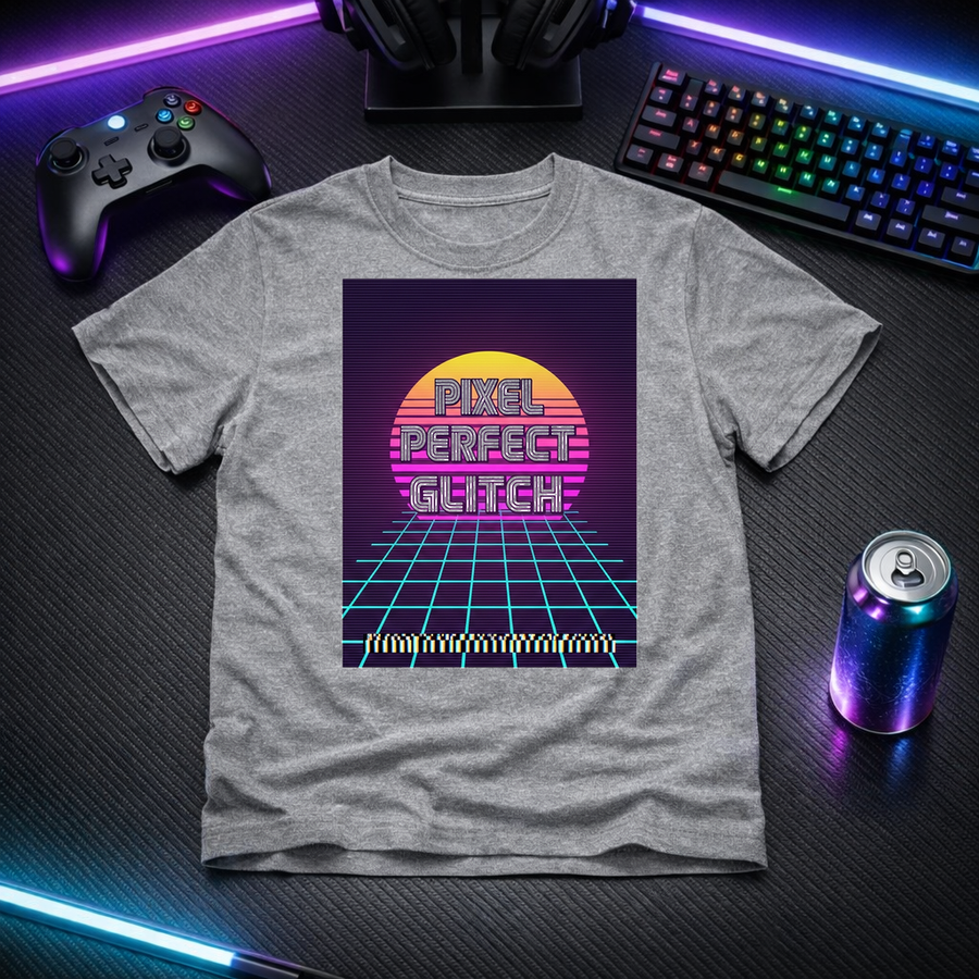 Pixel Perfect Glitch - Vaporwave Tee - Heather Grey