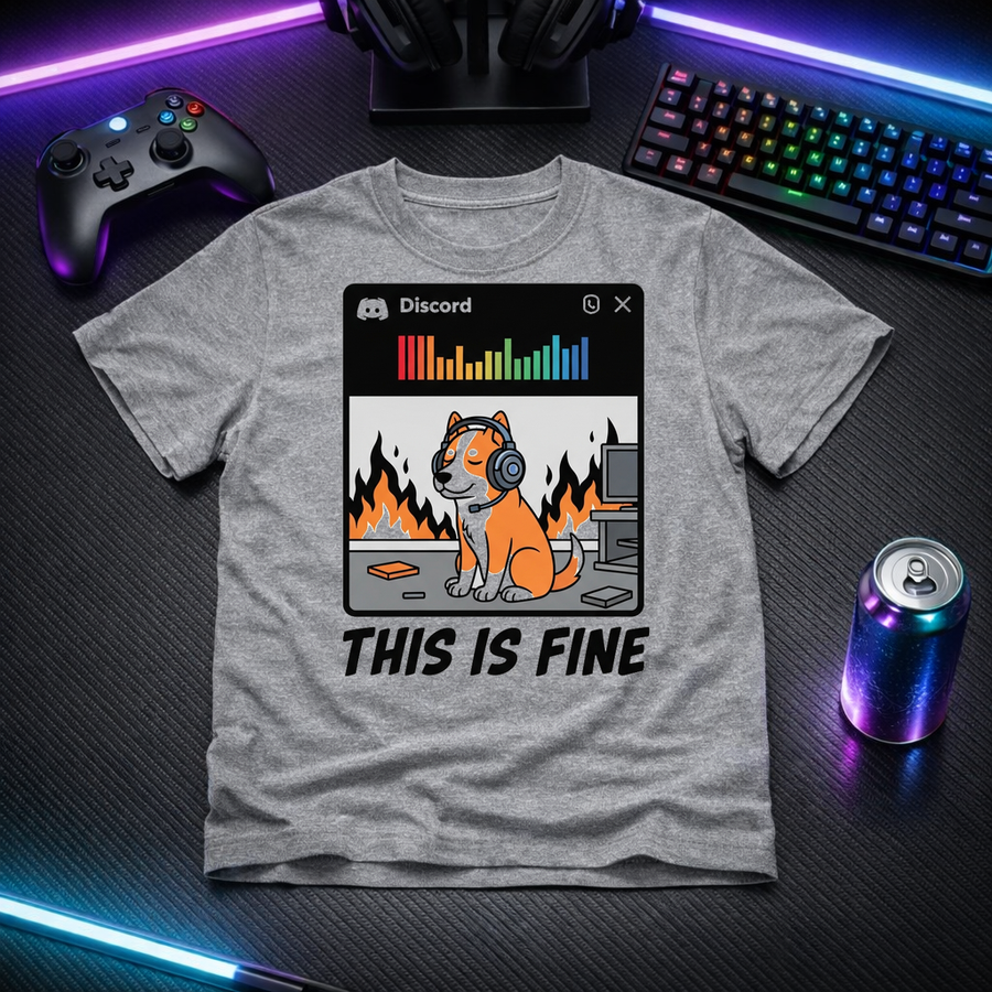 This Is Fine - Discord Gamer Tee - Heather Grey